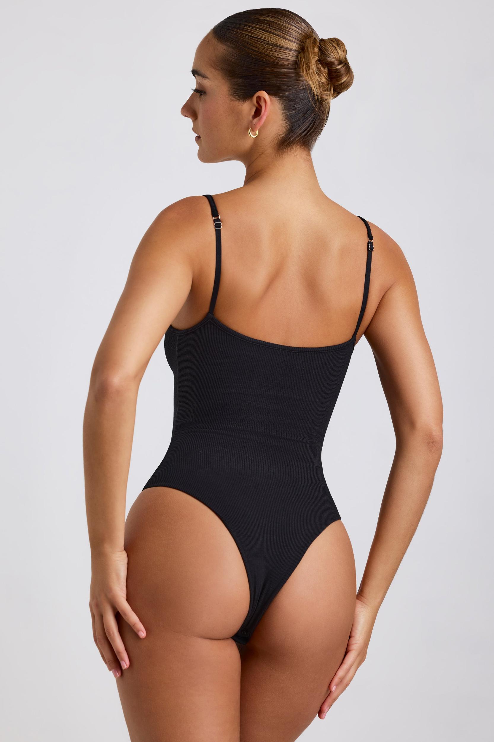 Ribbed Modal Square Neck Bodysuit in Black Female Product Image