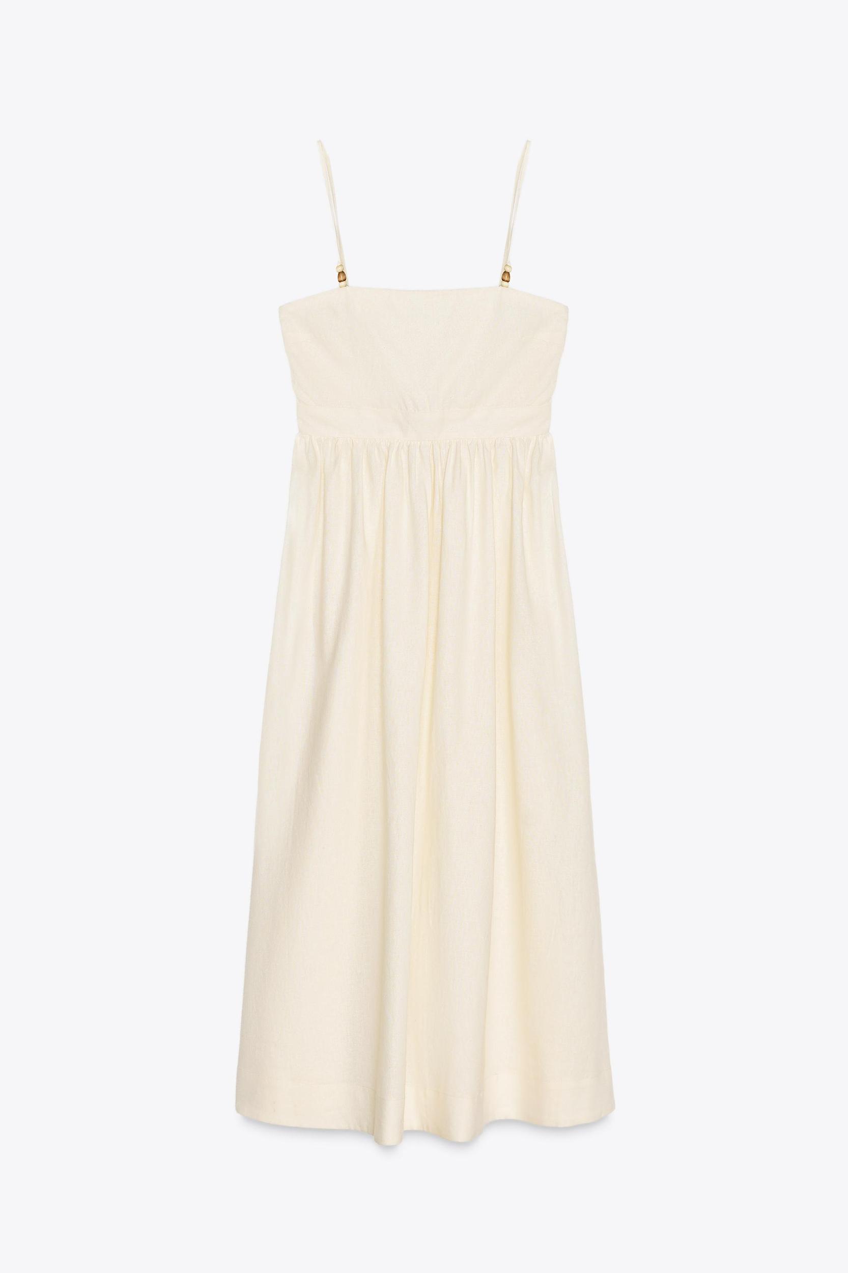 LINEN BEADED STRAP MIDI DRESS Product Image