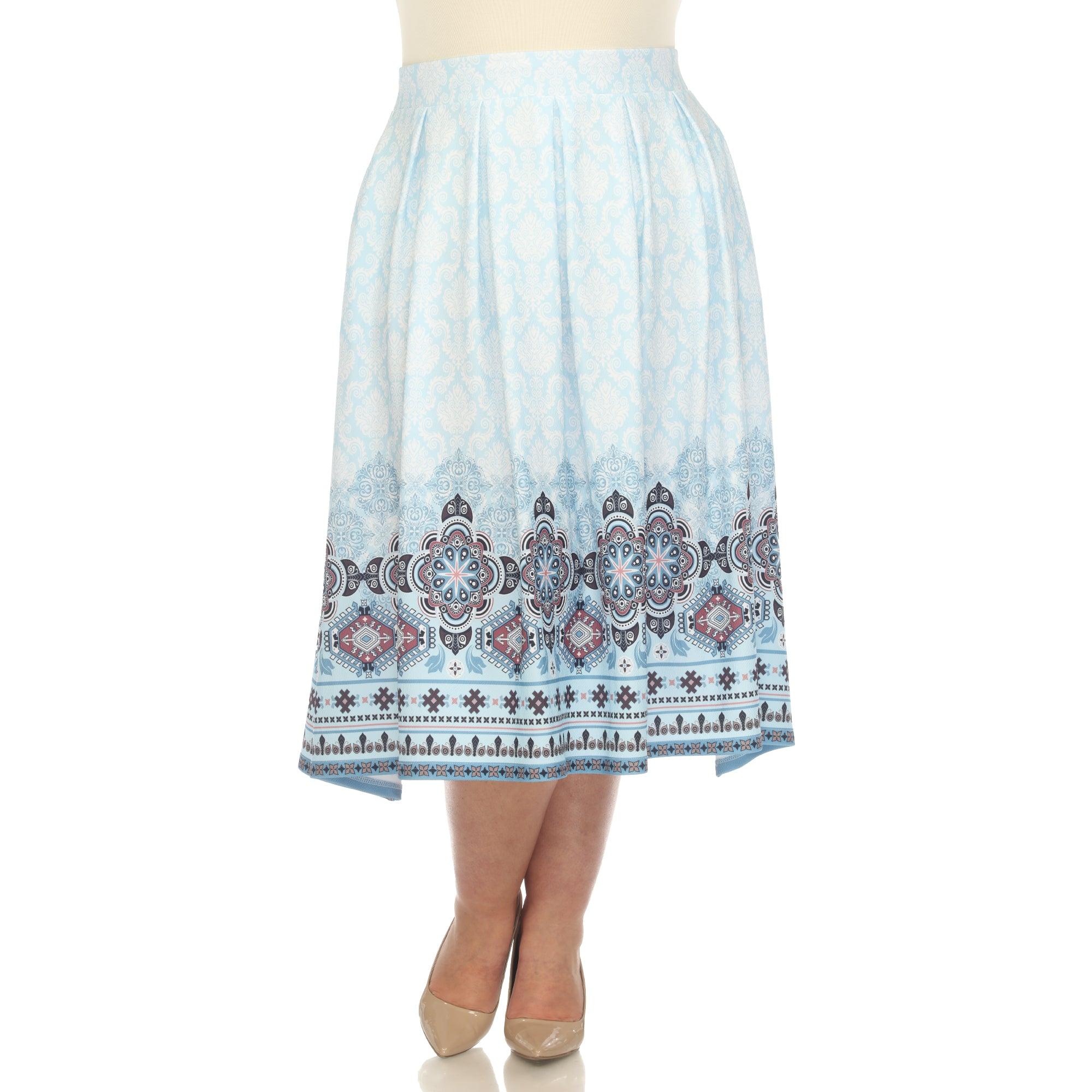 Blue Pleated Skirt with Border Prints - Plus Product Image