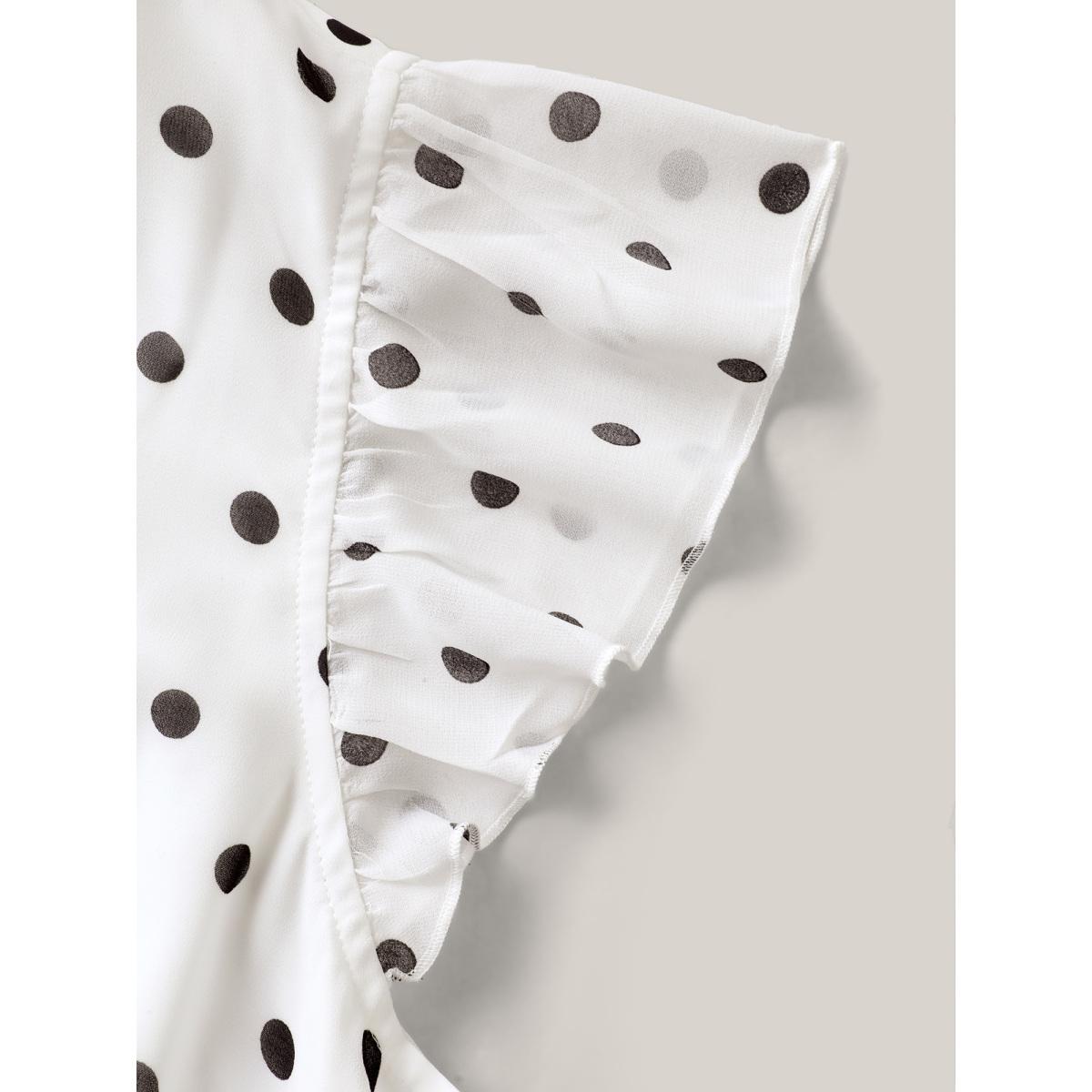 Plus Size Black Polka Dot Ribbon Collar Blouse Women Office Cap Sleeve Ribbon-tied collar Office Blouses BloomChic 18-20/2X Product Image