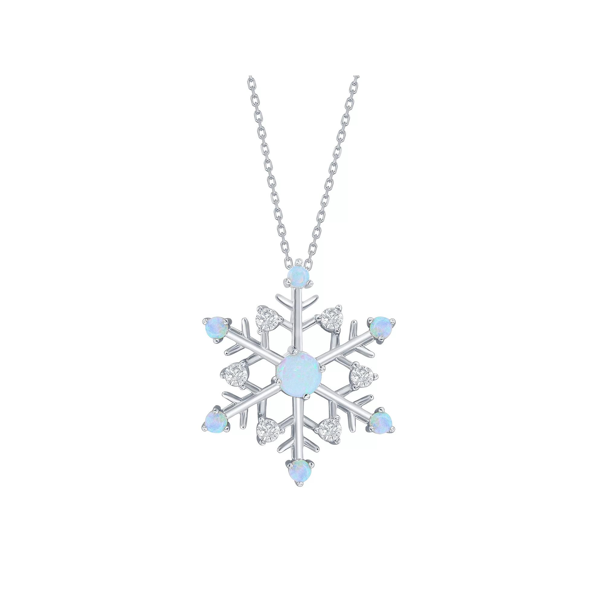 Nautica Rocks Sterling Silver Opal & Cubic Zirconia Snowflake Pendant Necklace, Women's,  Product Image