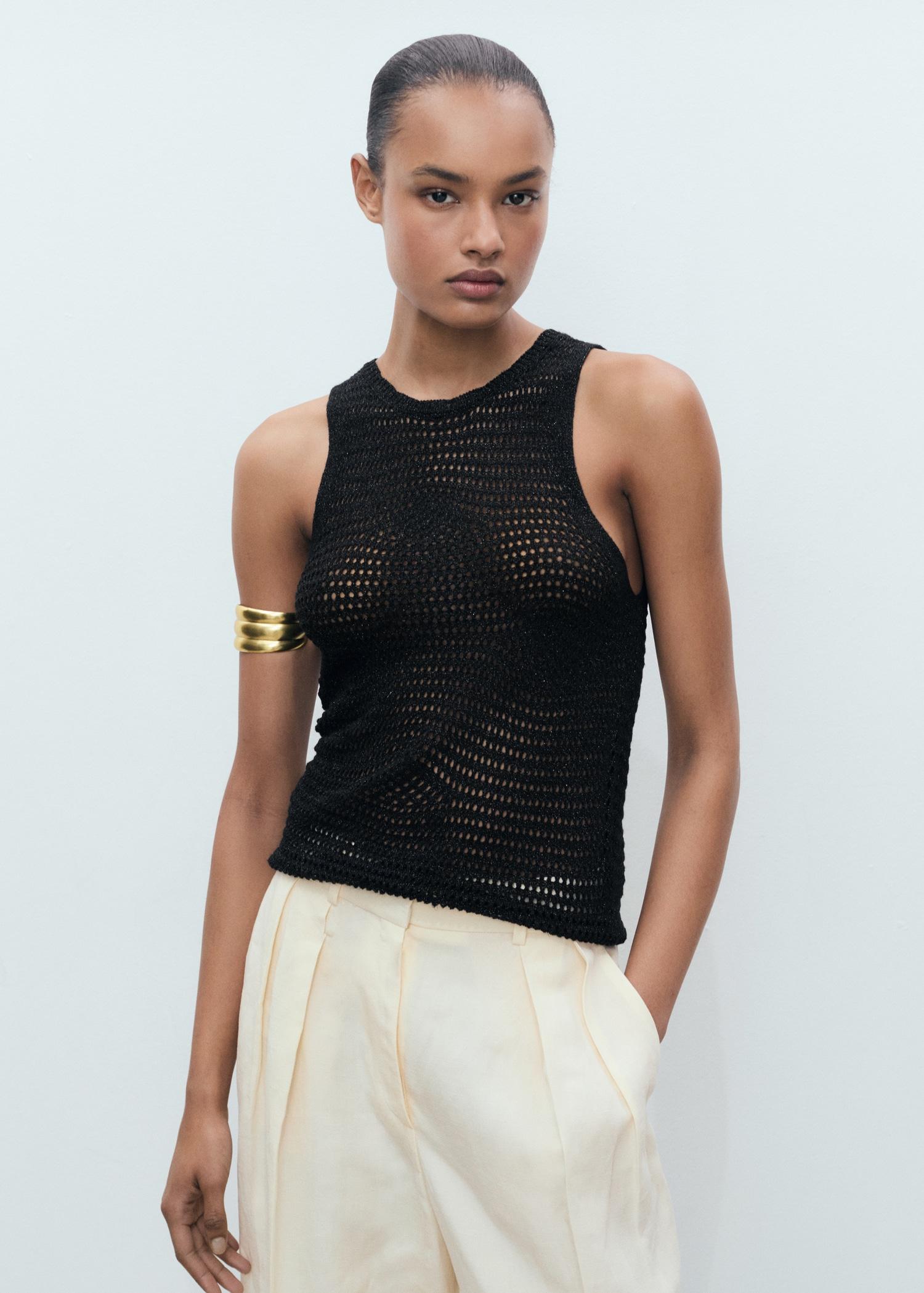 Openwork knitted lurex top - Women | MANGO USA Product Image