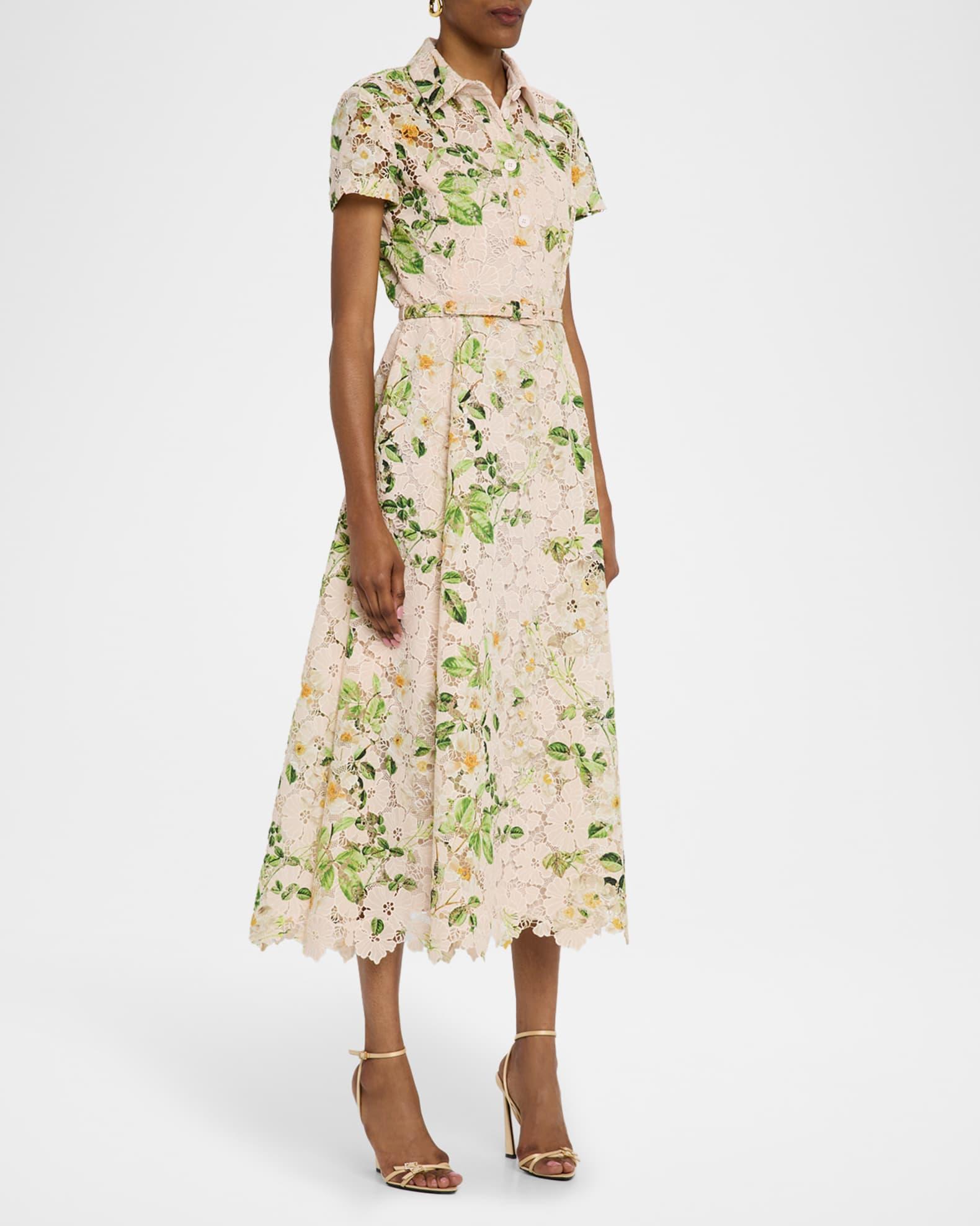 Printed Lace Belted Midi Polo Shirtdress Product Image