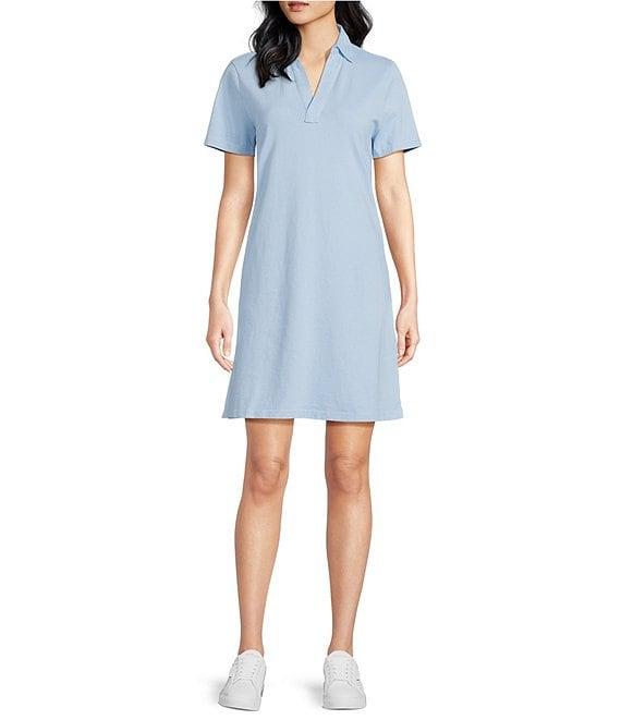 Southern Tide Demi Solid Collared V-Neck Short Sleeve Cotton Polo Dress Product Image