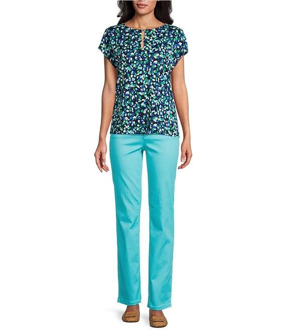 Jones New York Moss Crepe Keyhole Crew Neck Cap Sleeve Top Product Image