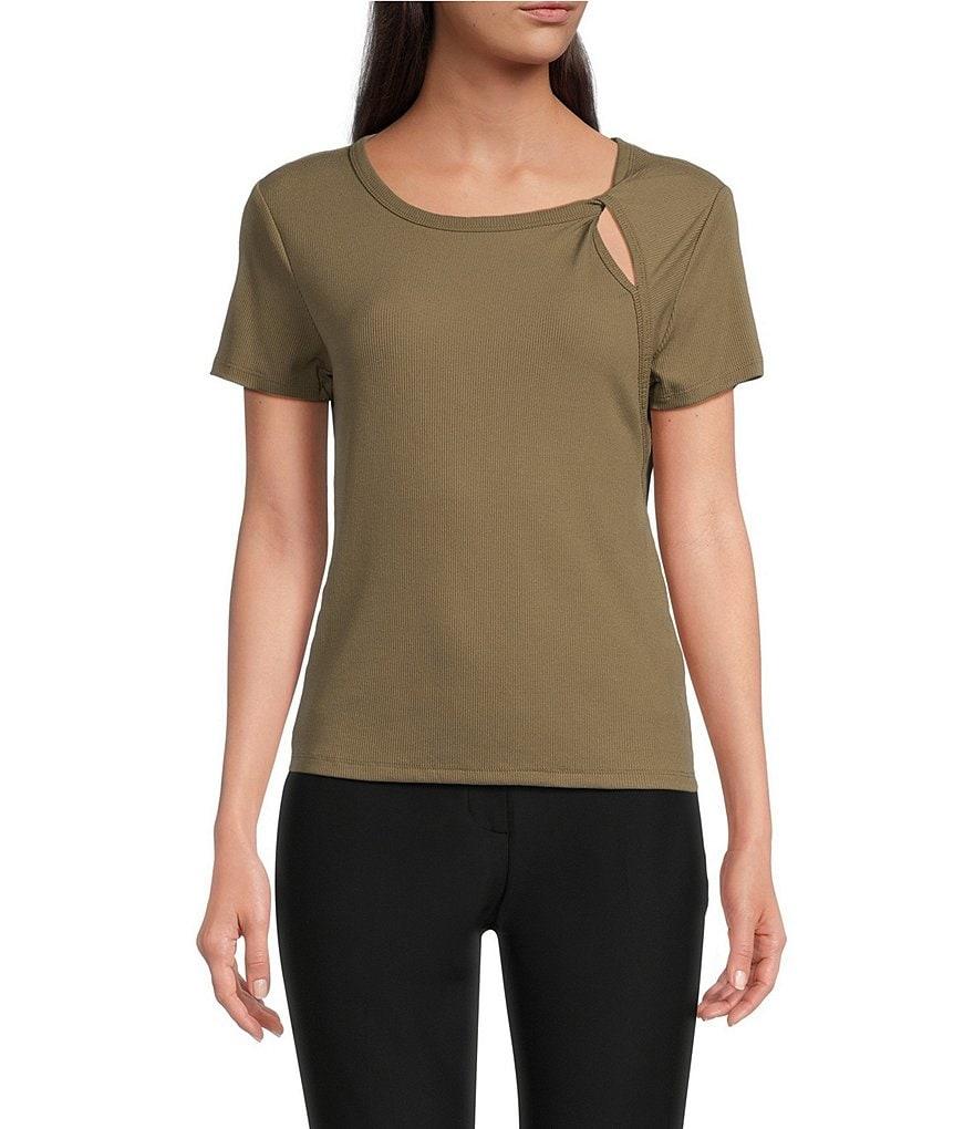 DKNY By Donna Karan Twist Crew Neck Short Sleeve Rib-Knit Top Product Image