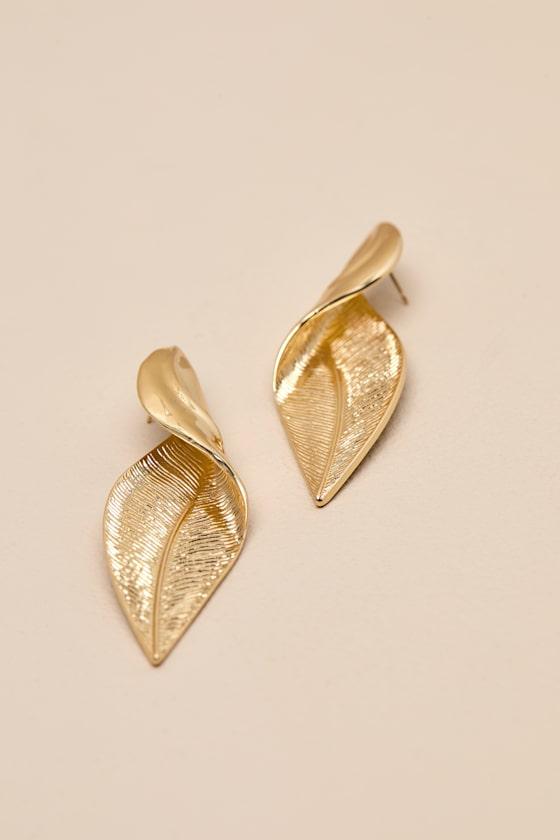 Destry 14KT Gold Twisted Leaf Drop Earrings Product Image