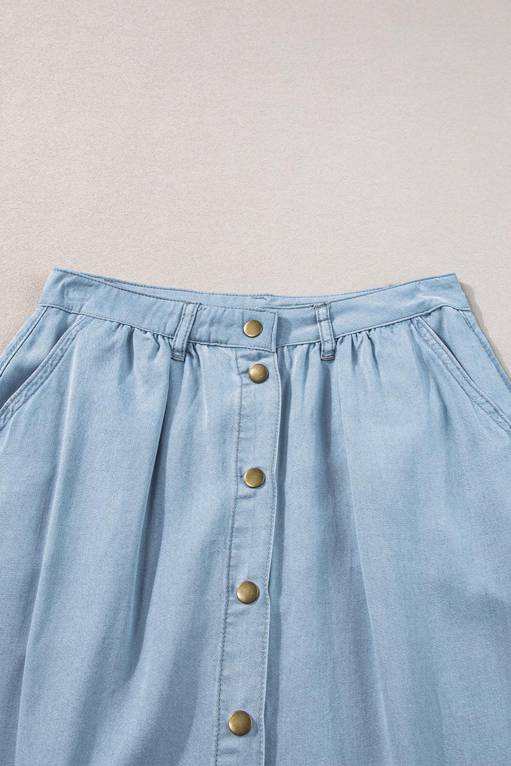 Snap Down High Waist Denim Skirt Product Image