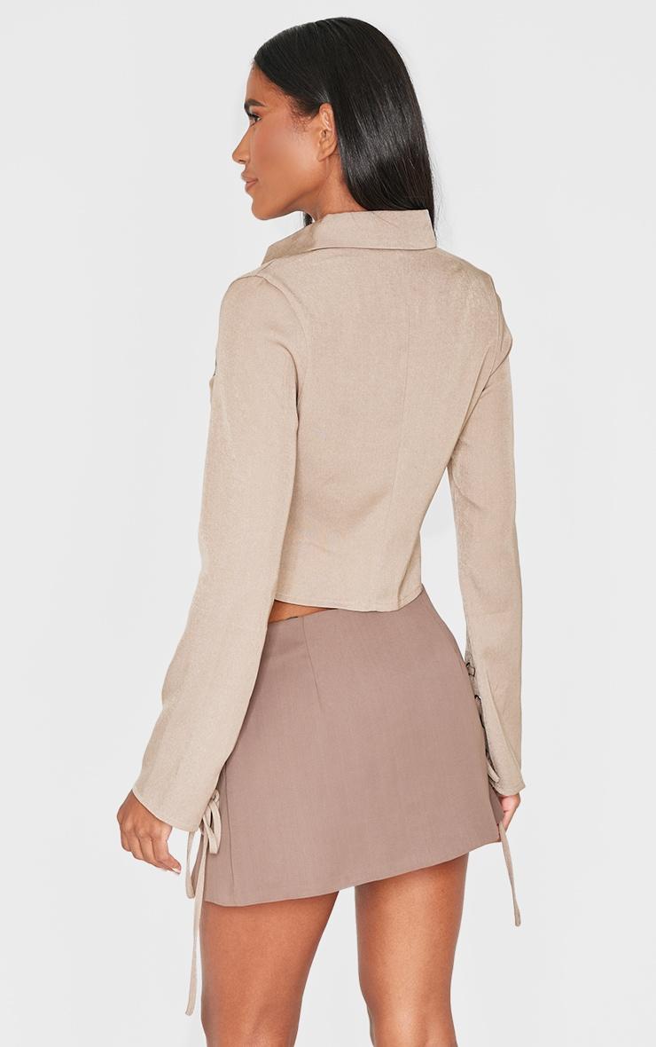 Mocha Premium Woven Tie Front Shirt Product Image