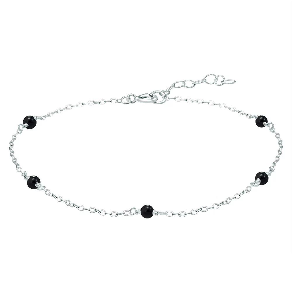 Aleure Precioso Sterling Silver Bead Station Anklet, Women's, Size: 9", Black Product Image
