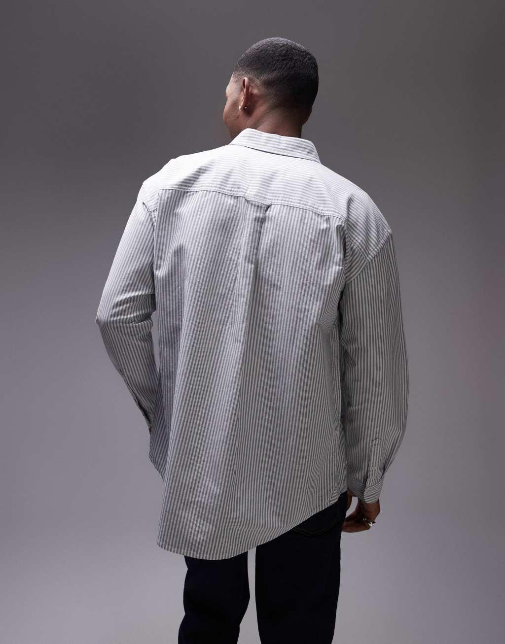 Tommy Jeans oxford shirt with crest logo in navy stripe Product Image