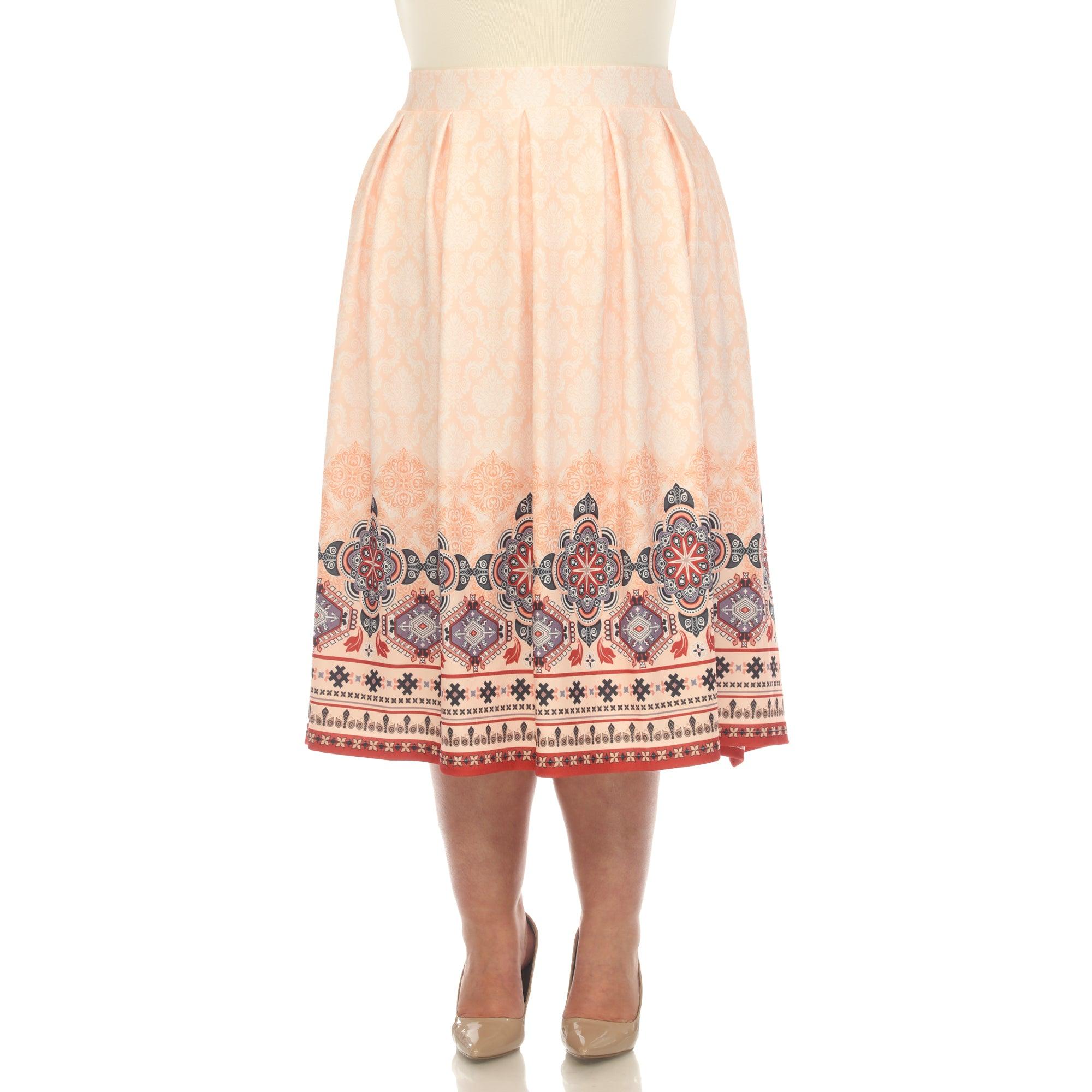 Orange Pleated Skirt with Border Prints - Plus Product Image