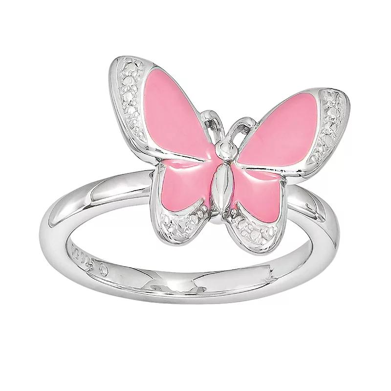 Stacks & Stones Sterling Silver Butterfly Stack Ring, Women's, Size: 8, Pink Product Image