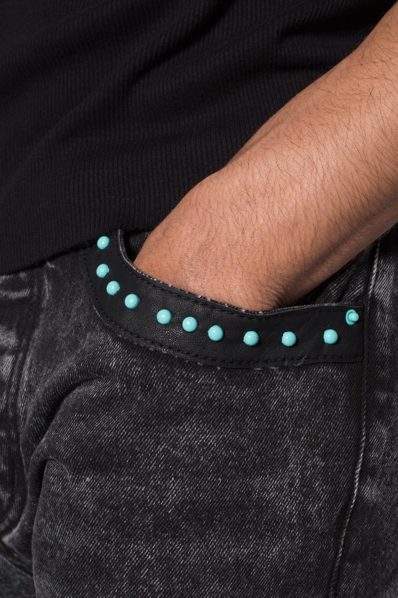 D701 Studded Turquoise Denim - Black Product Image