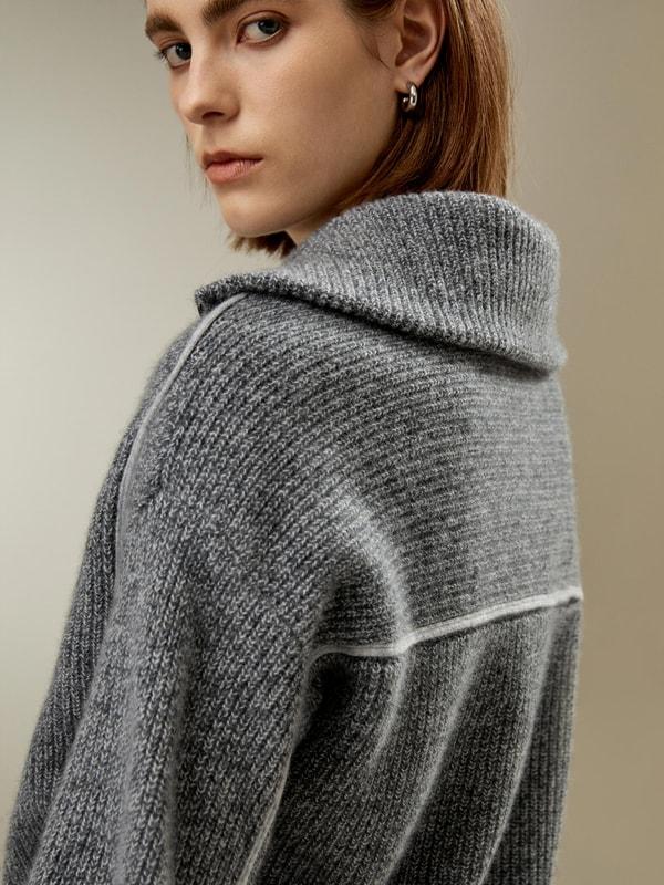 Cashmere Half Zip-Up Ribbed Sweater Product Image