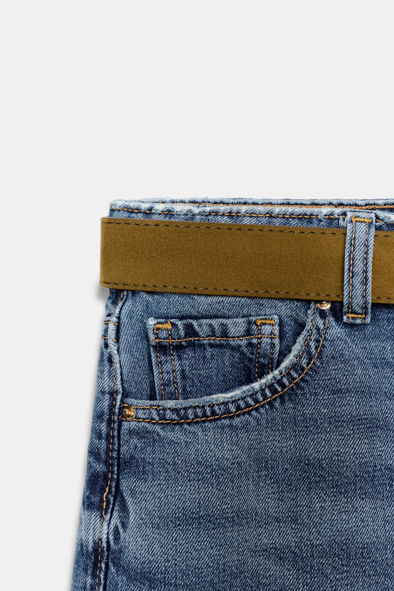 Z.08 WIDE LEG CROPPED HIGH WAIST BELTED JEANS Product Image