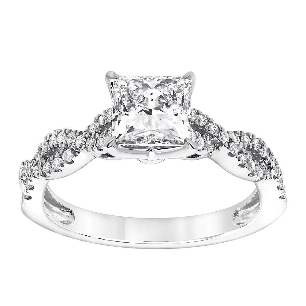 Diamond Brilliance 14k White Gold 1 3/8 Carat T.W. Lab-Grown Diamond Princess Cut Center Engagement Ring, Women's, Size: 9, 14k Gold Product Image