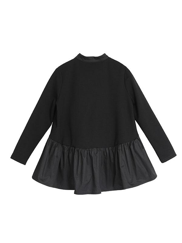 Original Creation Long Sleeves Loose Falbala Split-Joint Stand Collar T-Shirts Tops Product Image