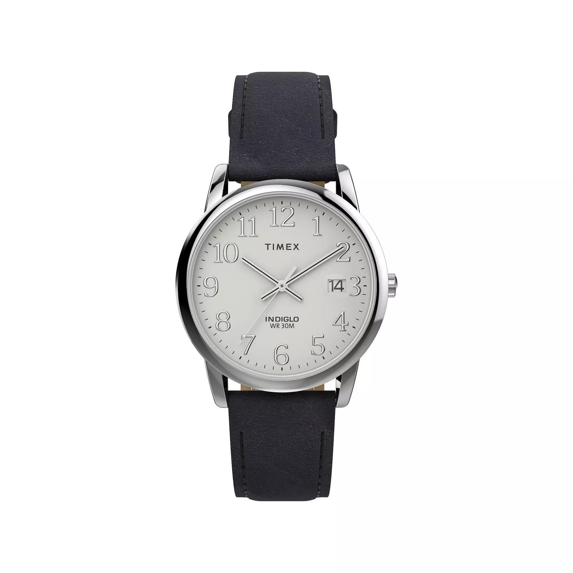 Timex Mens Easy Reader Leather Strap Watch - TW2W54300JT Black Product Image