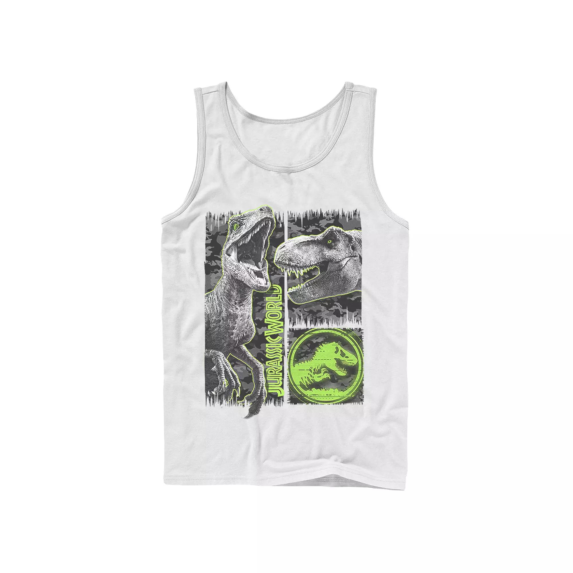 Men's Jurassic World Two Raptor T-Rex Camo Scratch Tank Top,  Product Image
