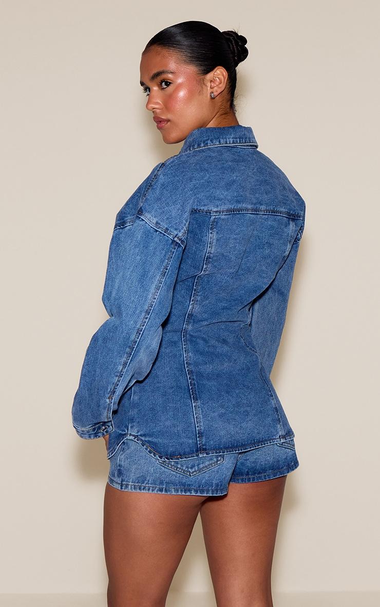 Mid Blue Wash Mid Rise Denim Hotpants Product Image