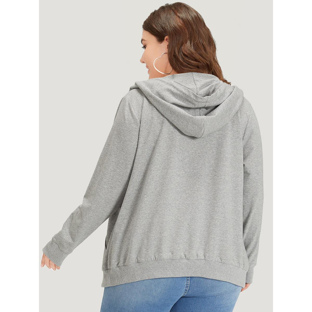 Plus Size Hooded Zipper Fly Ties Pocket Sweatshirt Women Gray Casual Elastic cuffs Hooded Dailywear Sweatshirts BloomChic 26/4X Product Image