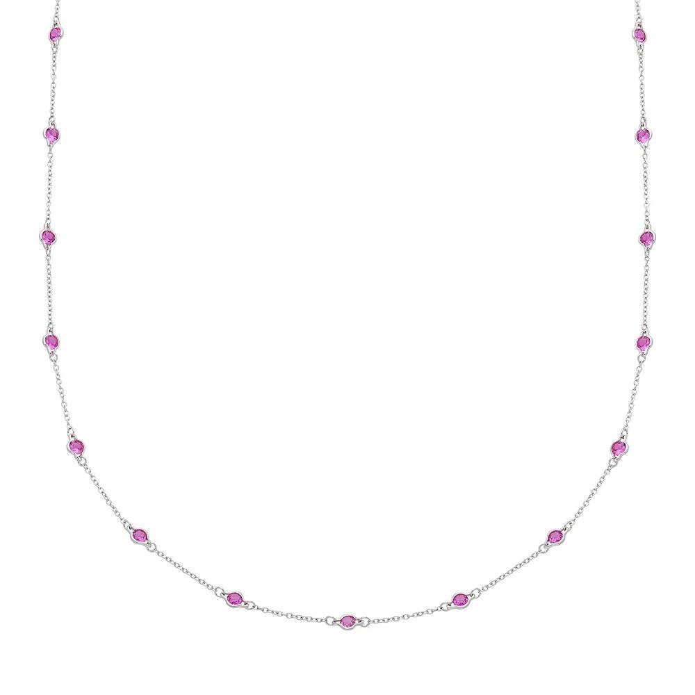 Sterling Silver Lab-Created Pink Sapphire Long Station Necklace, Women's, Size: 36" Product Image