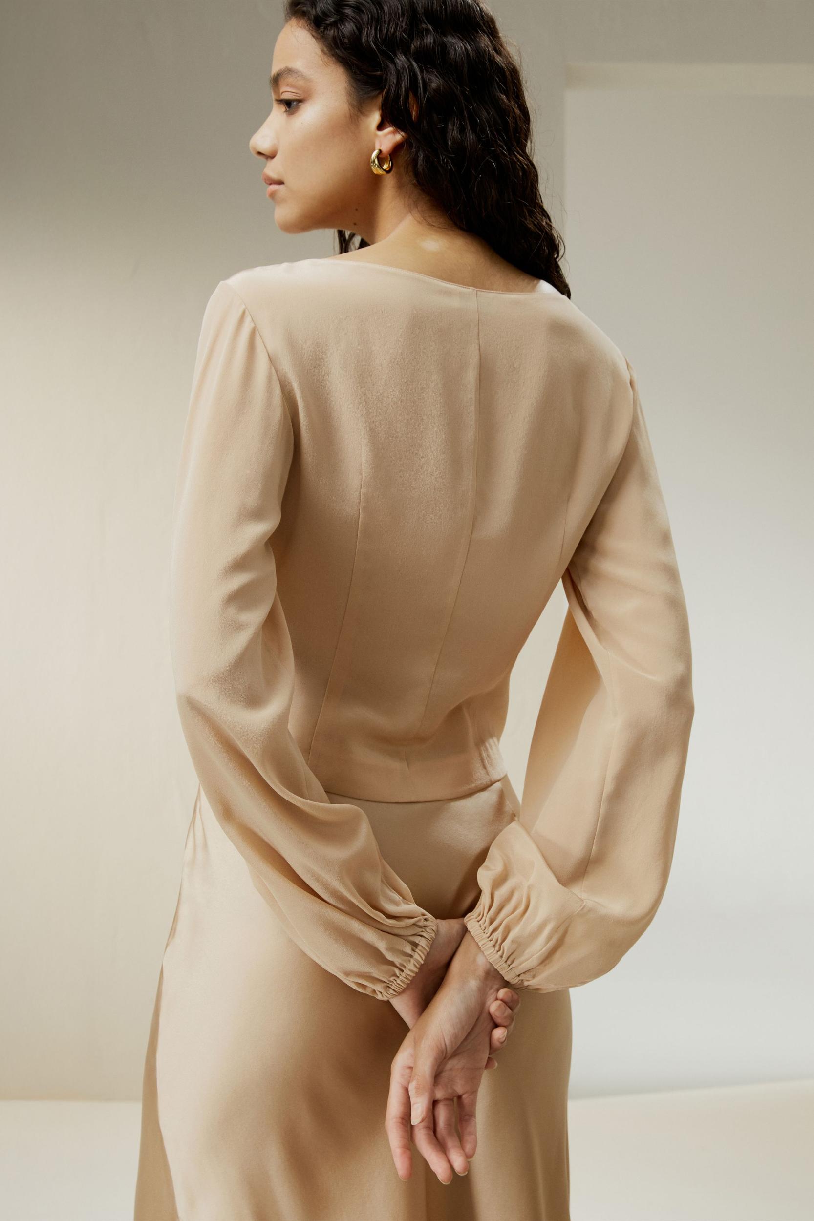 Nipped Waist Crêpe de Chine Blouse Product Image