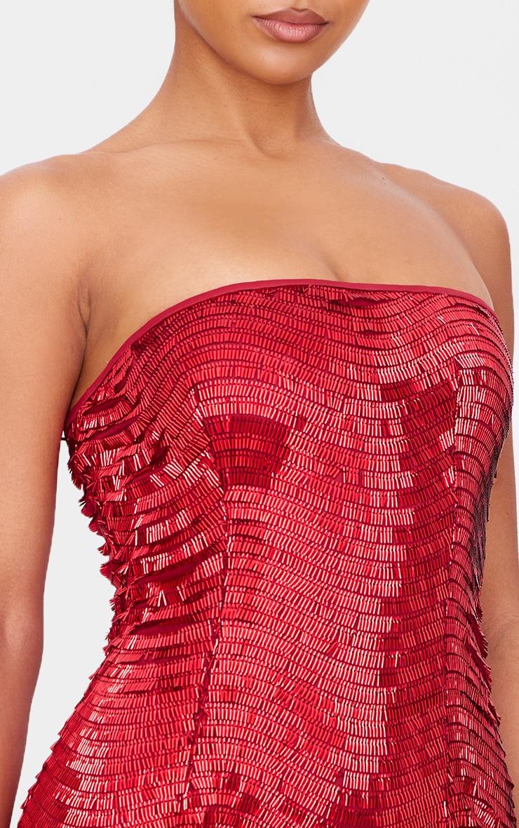 Red Textured Sequin Bandeau Mini Dress Product Image