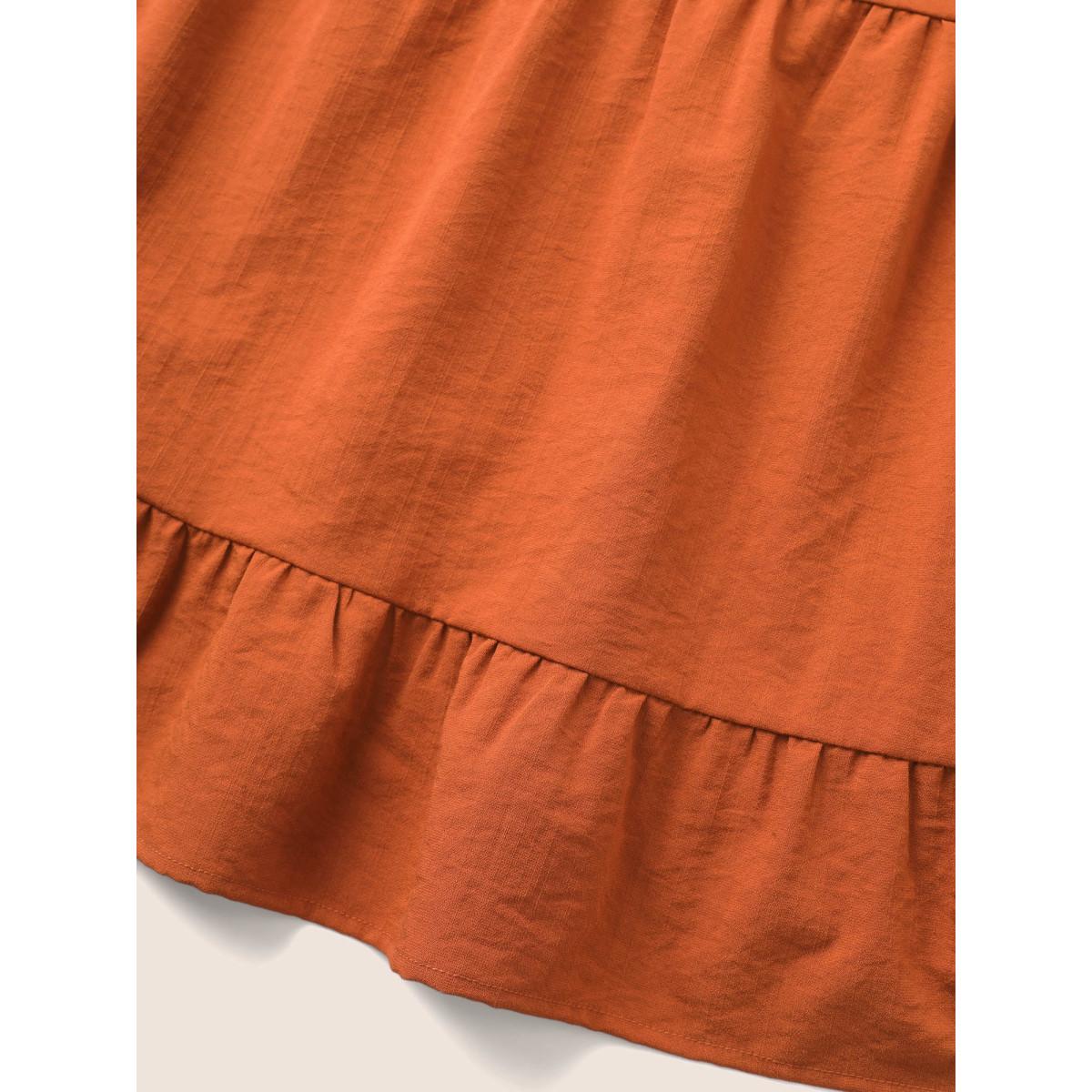 Plus Size Rust Solid Crew Neck Ruffle Hem Blouse Women Casual Short sleeve Round Neck Everyday Blouses BloomChic 12/L Product Image