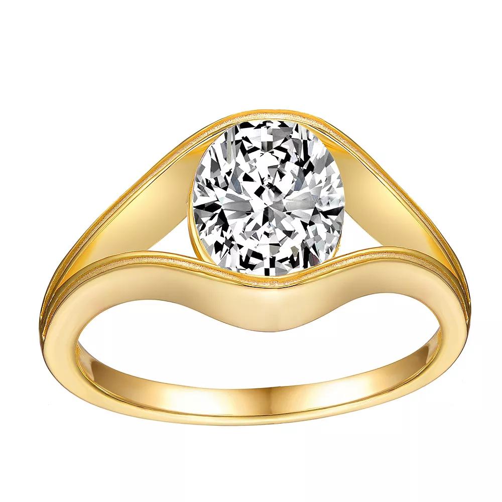Stella Valentino 18k Gold over Sterling Silver Oval Lab-Created Moissanite Solitaire Split Engagement Ring, Womens, Gold Tone Product Image