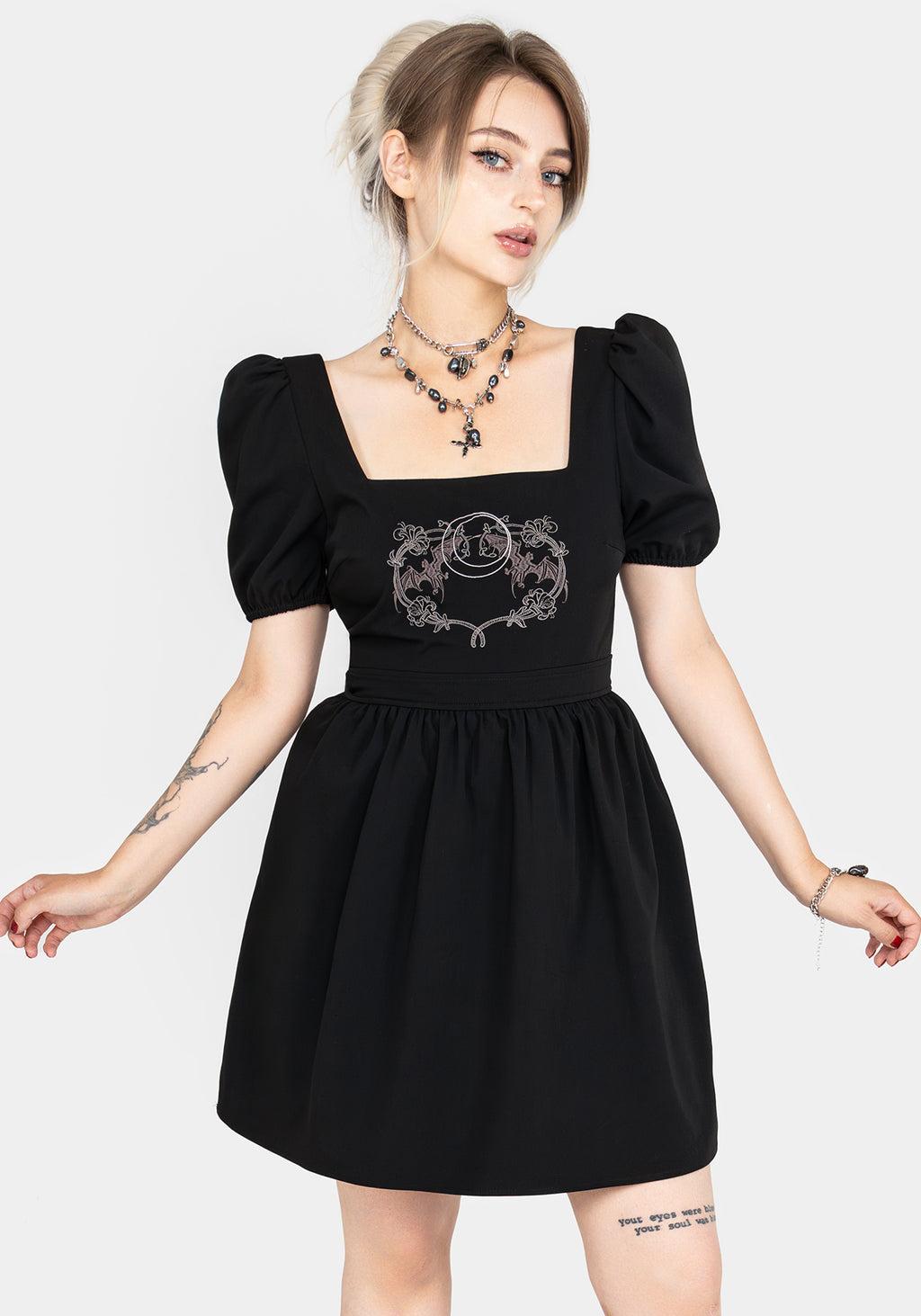 Vampyrum Bat Embroidered Puff Sleeve Mini Dress Product Image