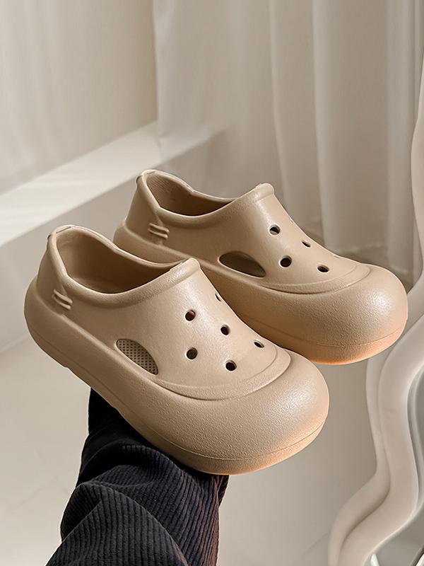 Hollow Round Cut Solid Color Crocs Platform Shoes Sandals Product Image
