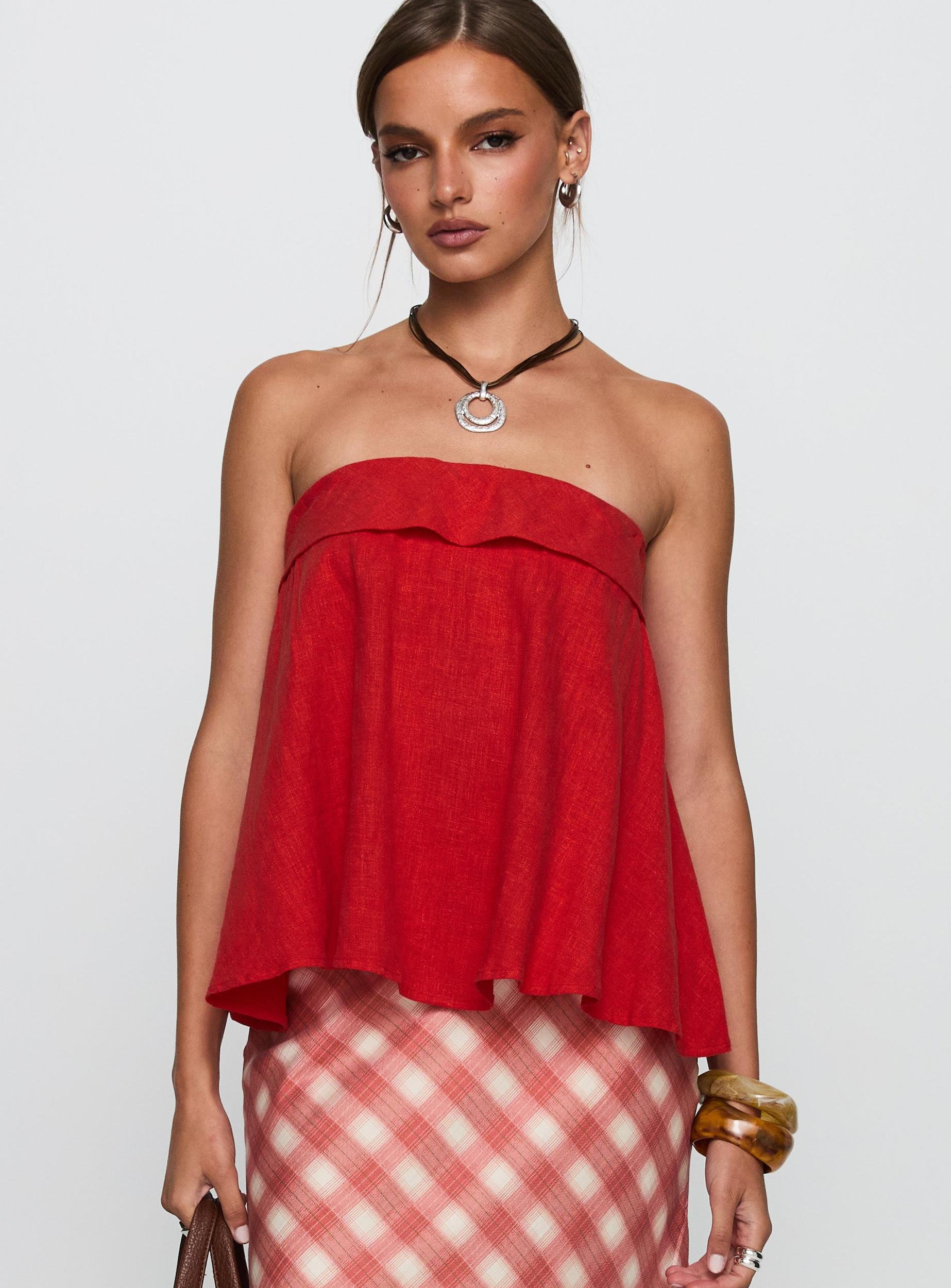 Ethel Strapless Linen Top Red Product Image