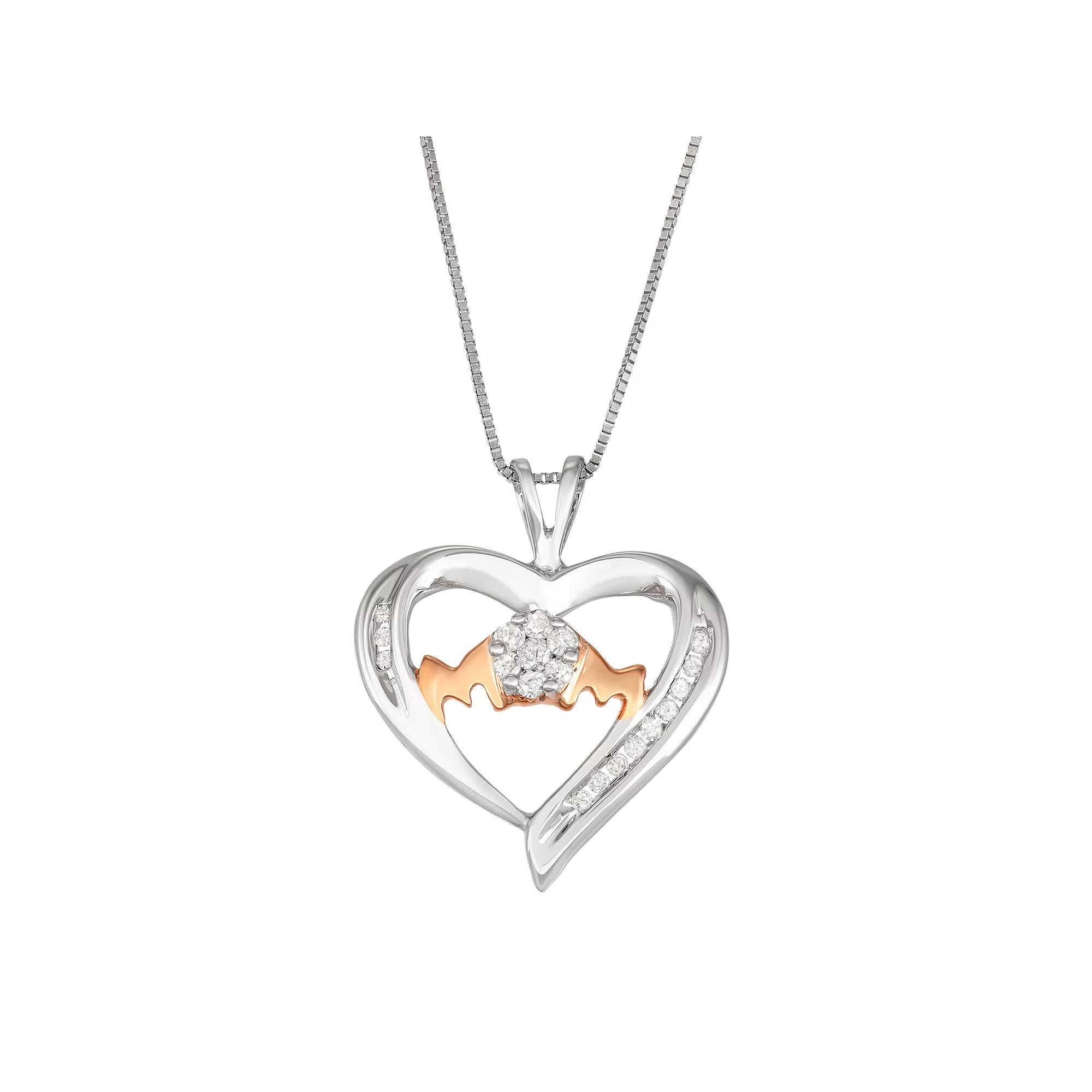 Sterling Silver 1/5 Carat T.W. Diamond "Mom" Heart Pendant Necklace, Women's, Size: 18" Product Image