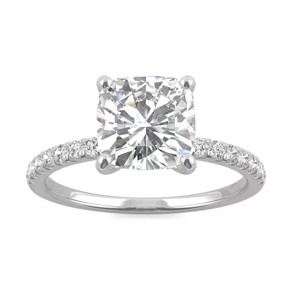 Charles & Colvard 14k White Gold 2 1/3 Carat T.W. Lab-Created Moissanite Cushion Basket Solitaire Ring, Women's, Size: 9 Product Image