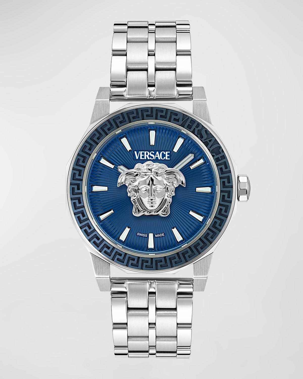 Versace Mens Medusa Deco Analog Stainless Steel Blue Guilloche Bracelet Watch Product Image