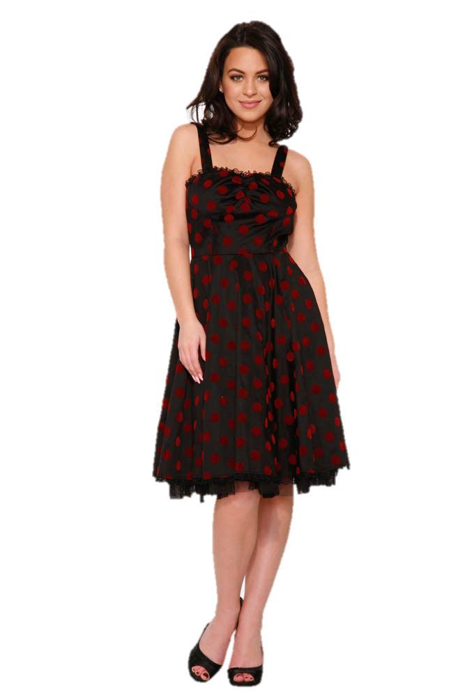 Black & Red Velvet Polka Dot Dress Product Image