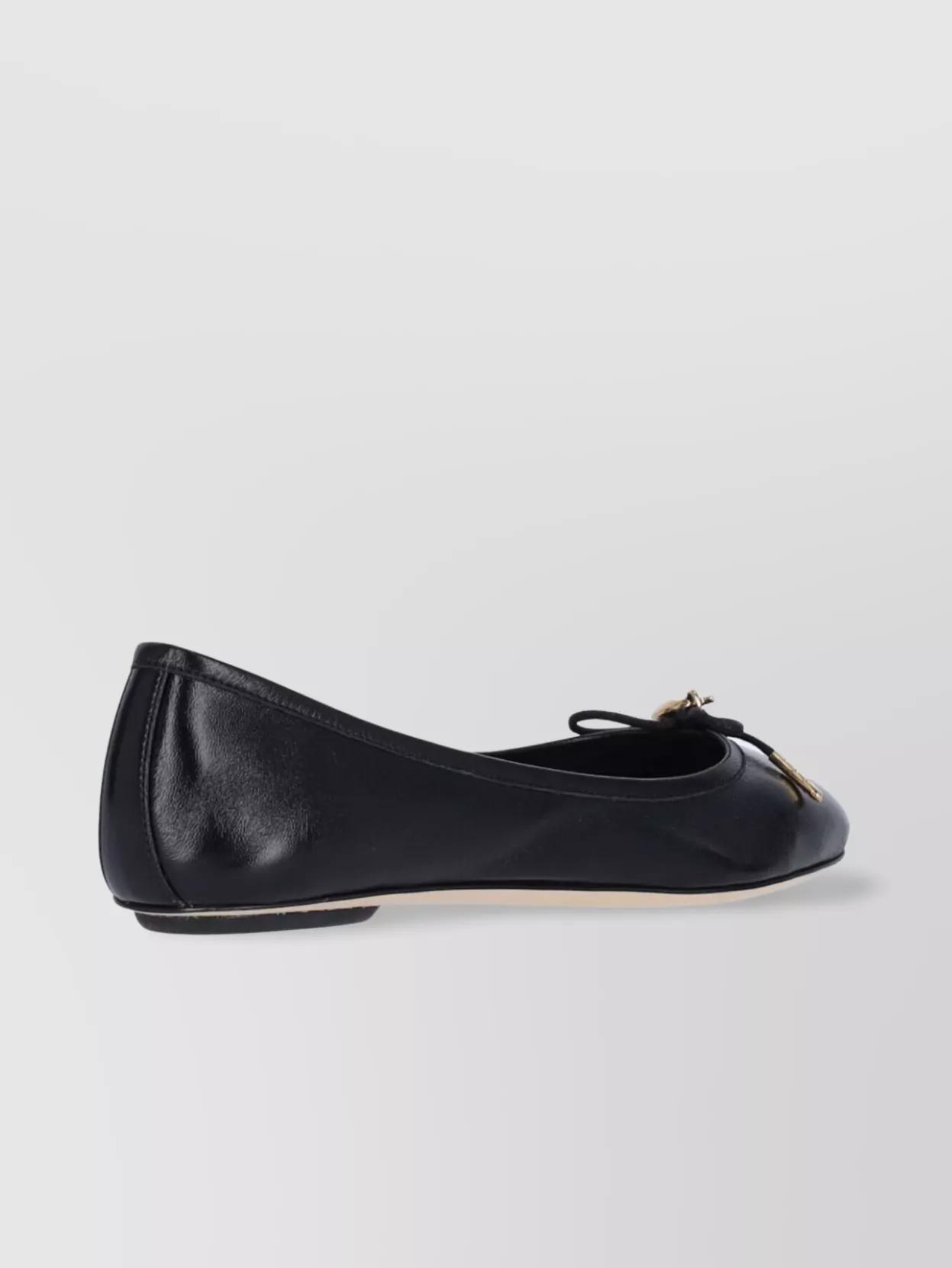 CHLOÉ Bow Detail Round Toe Flat Sole Ballerina Shoes In Black Product Image