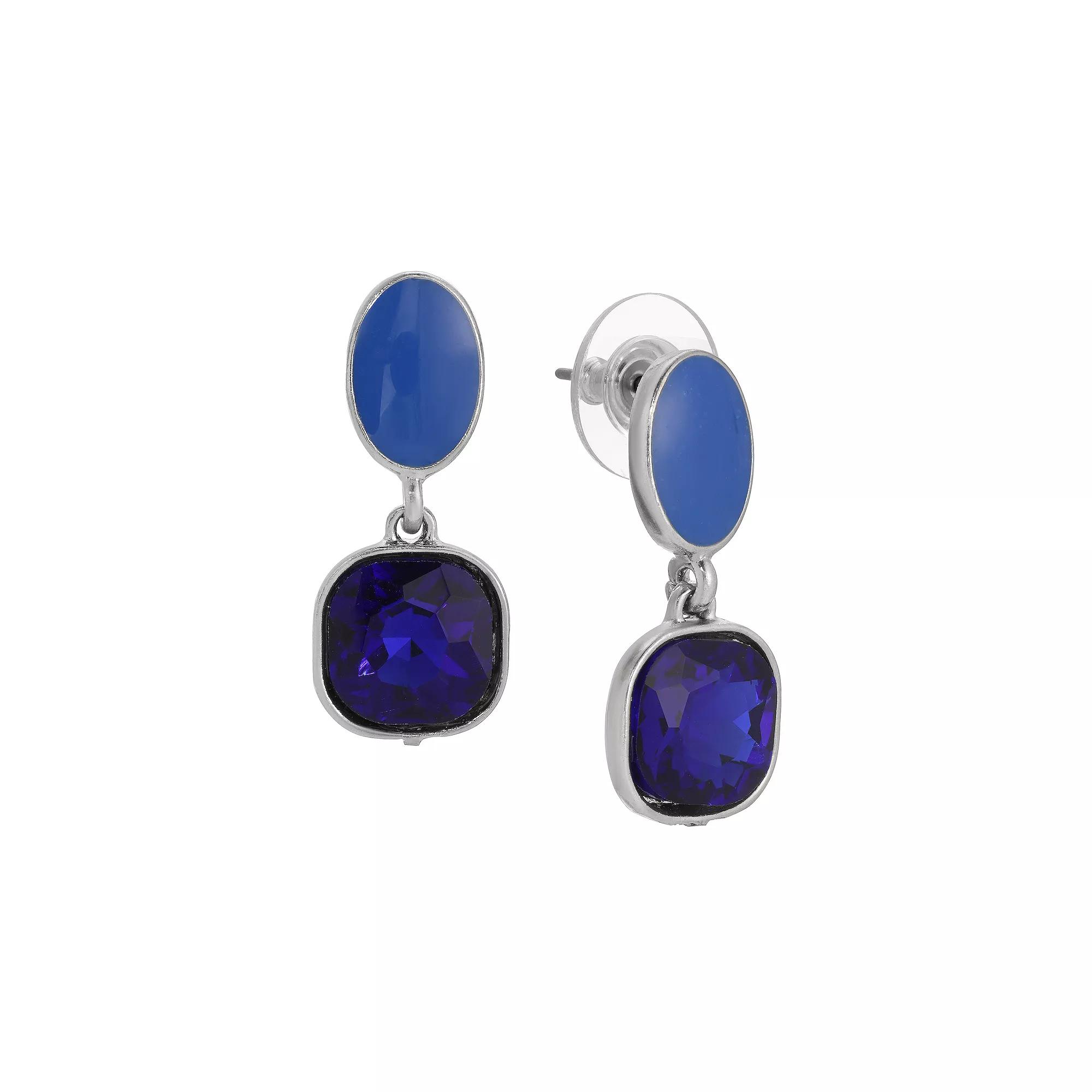 1928 Silver Tone Blue Double Drop Post Earrings, Womens Product Image