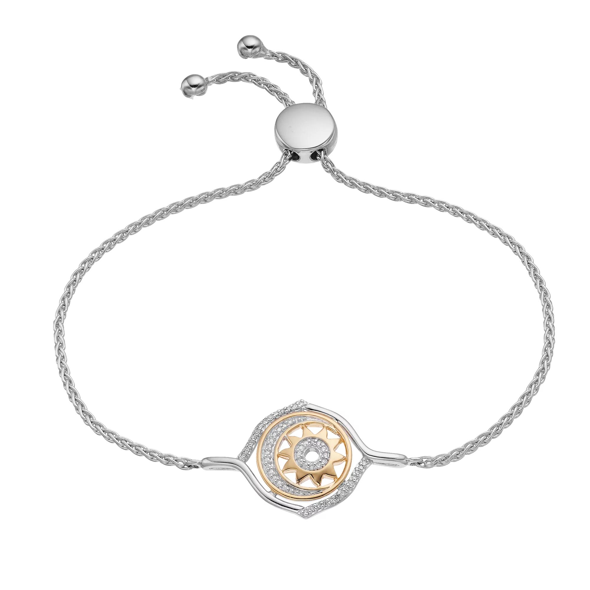 Two-Tone Sterling Silver 1/10 Carat T.W. Diamond Moon & Sun Adjustable Bracelet, Women's, Size: 9.75, Two Tone Product Image