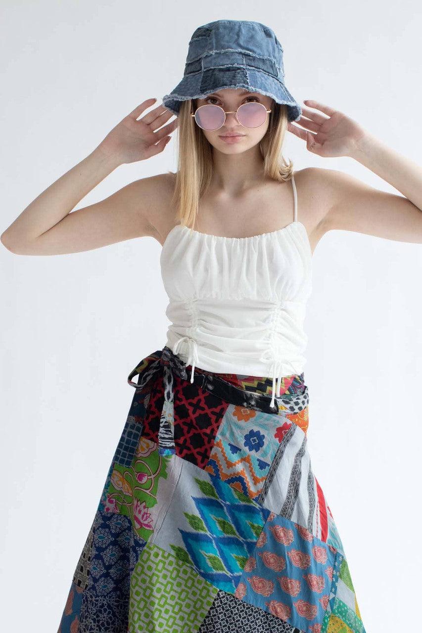 White Mesh Milkmaid Ruched Cami Product Image