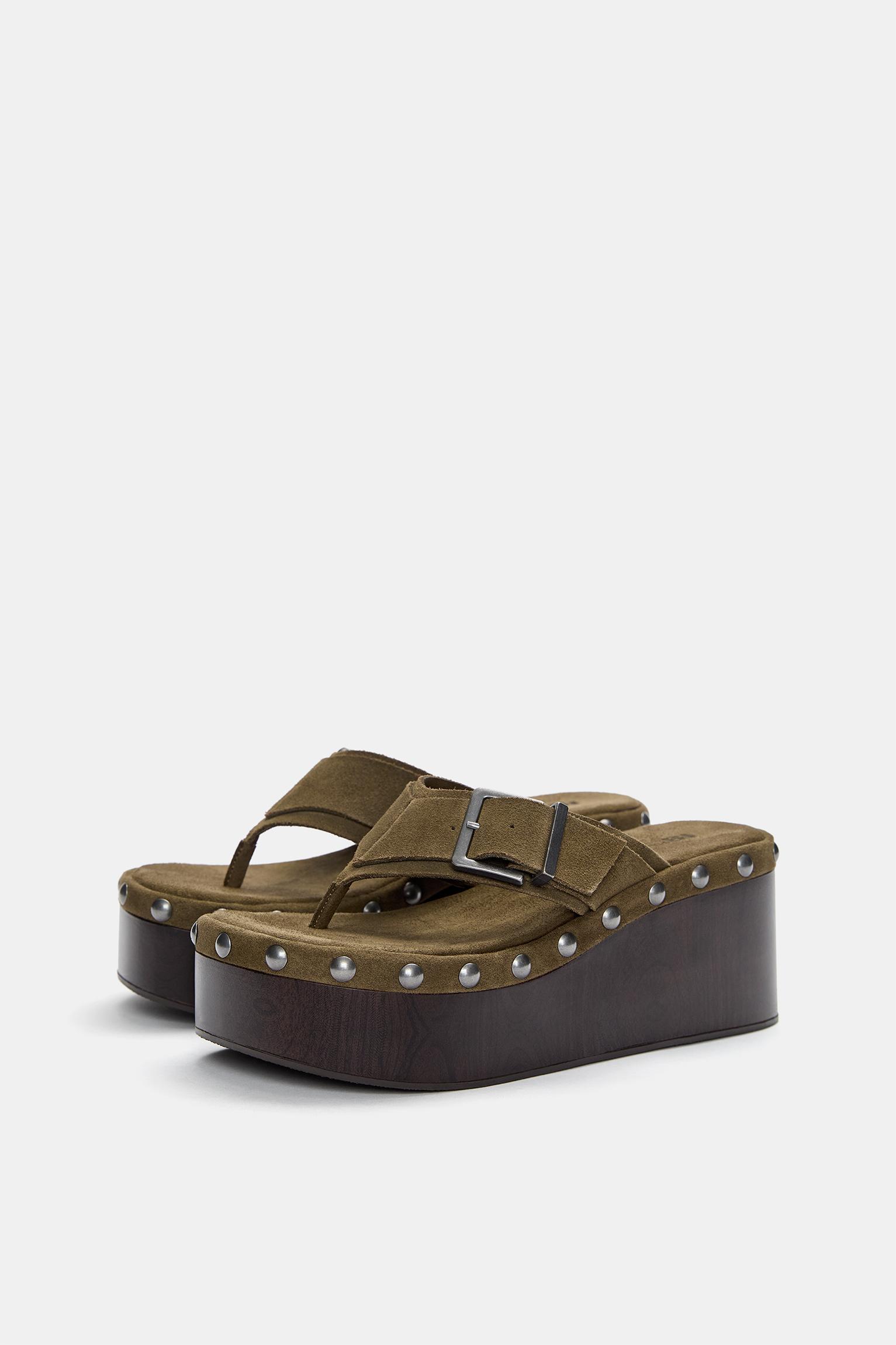 Studded leather wedge sandals Product Image