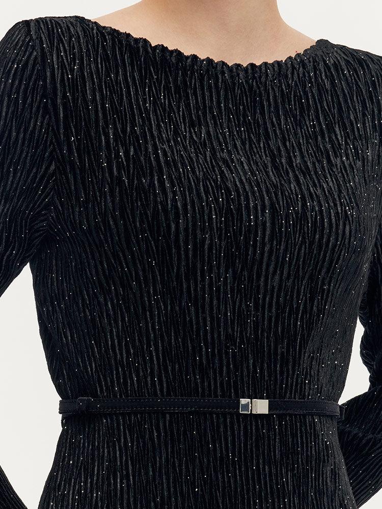 Velvet Glitter Stretch Asymmetrical Hem Top And Skirt Two-Piece Set Wi Product Image