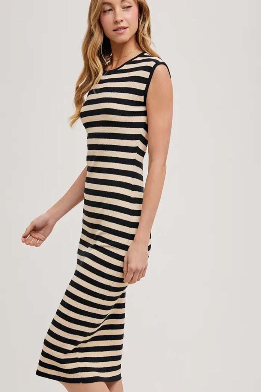 Striped Contrast Tank Midi Dress Product Image