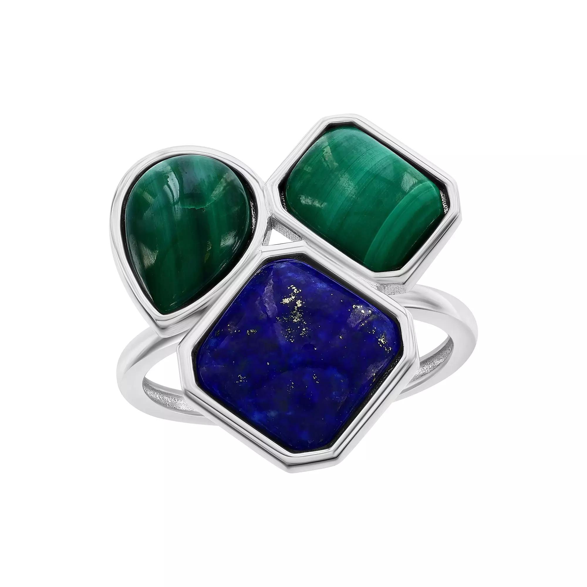 Nautica Rocks Sterling Silver Multi-Shaped Malachite and Lapis Ring, Women's, Size: 8 Product Image