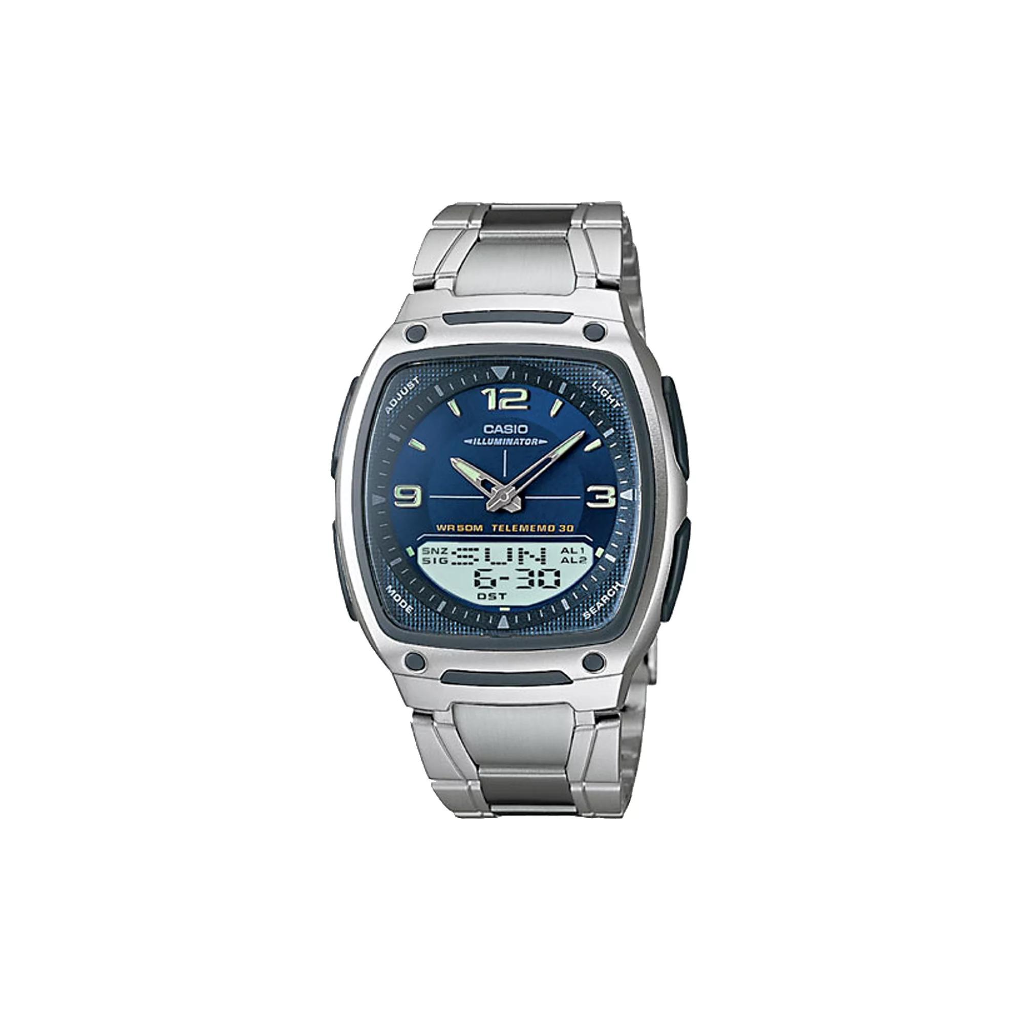 Casio Mens Illuminator World Time Analog & Digital Databank Chronograph Watch - AW81D-2AV, Silver Tone Product Image