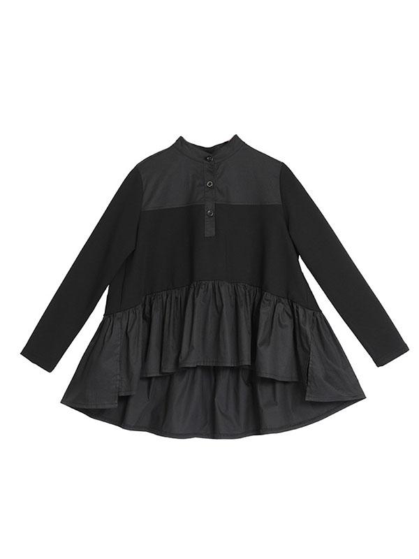 Original Creation Long Sleeves Loose Falbala Split-Joint Stand Collar T-Shirts Tops Product Image