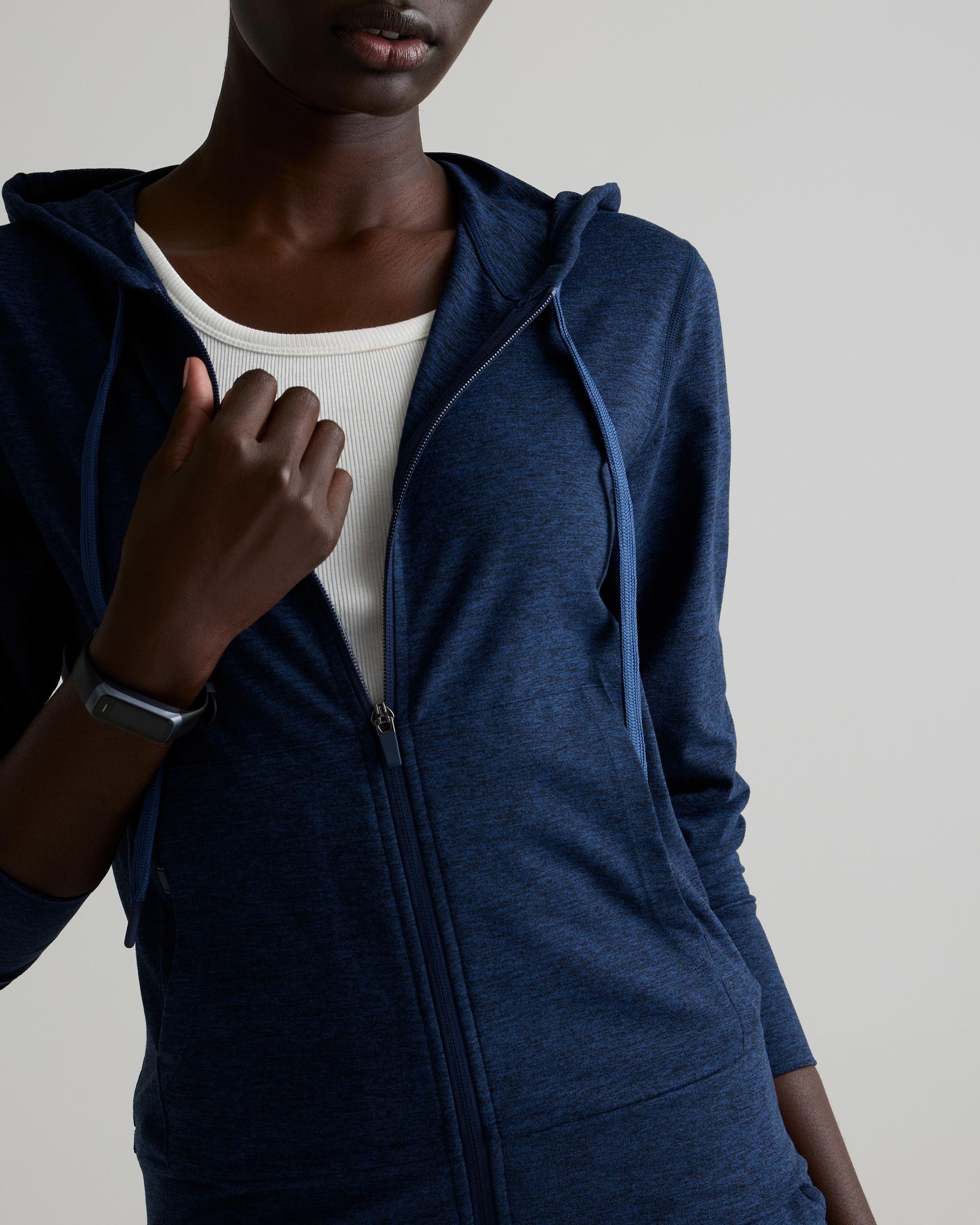 Quince | Women's Super Soft Performance Full Zip Hoodie in Navy, Flowknit Activewear, Size XL, Recycled Polyester Product Image