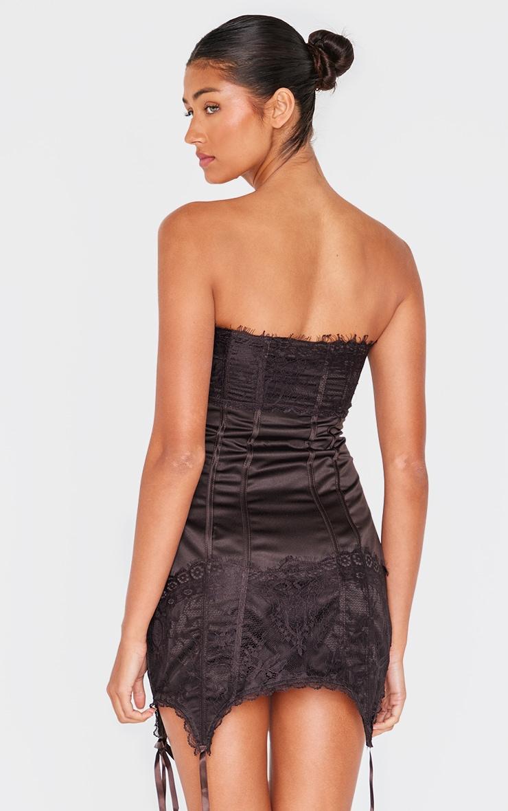 Chocolate Lace Corset Mini Dress Product Image